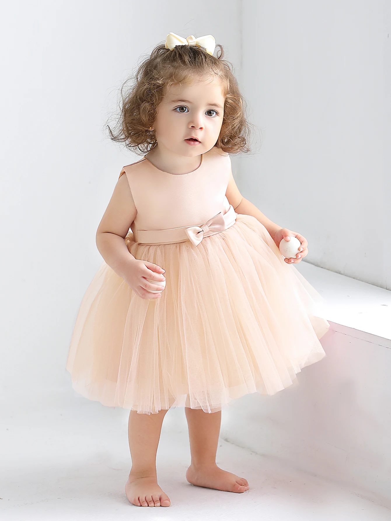 Baby Girl Champagne Color 0-2 Years Old Puffy Skirt Dress Birthday Party Wedding Dress