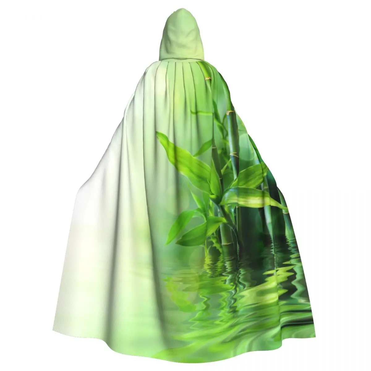 Bamboo Stalks Reflection On Water Blurs Freshness Japanese Nature Hooded Cloak Polyester Unisex Witch Cape Costume Accessory