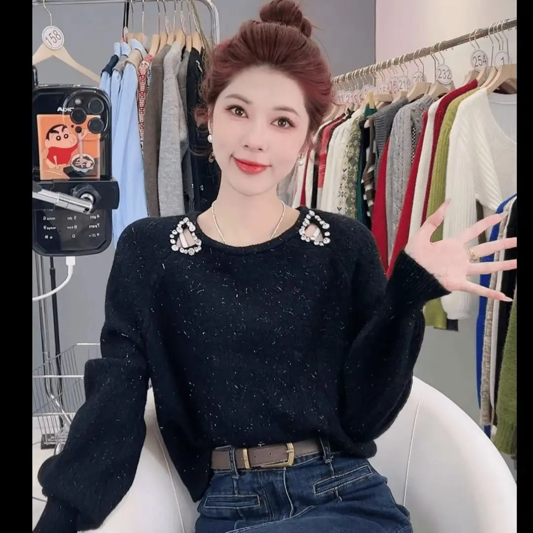 

Свитера Джемперы Пуловеры Женский пуловер Йога Вязаные украшенные драгоценными камнями Ночной клуб Вечеринка Гала Многоцветный Элегантный модный передний осенний крой