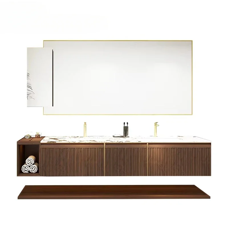 

New Arrival GODI Custom Made Floating Unique Luxury Elegant Plywood Hardware Bathroom Vanity And Cabinet Set Light Fixtures Stor