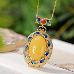 Amber Beeswax Oval Egg Pendant Necklace Female Engagement Accessories Tide 925 Sterling Silver Clavicle Necklace Women Jewelry