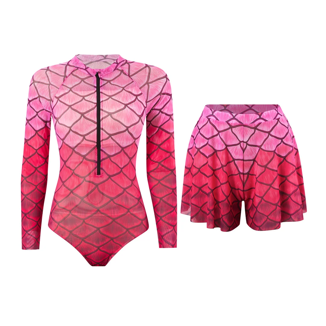 S - XXL Neu mit Hose, langärmelig, mit Reißverschluss, bedruckt, einteiliger Badeanzug, Damen-Badebekleidung, gepolsterter Badeanzug, Badeanzug, Schwimmanzug V7337 – Detail 22