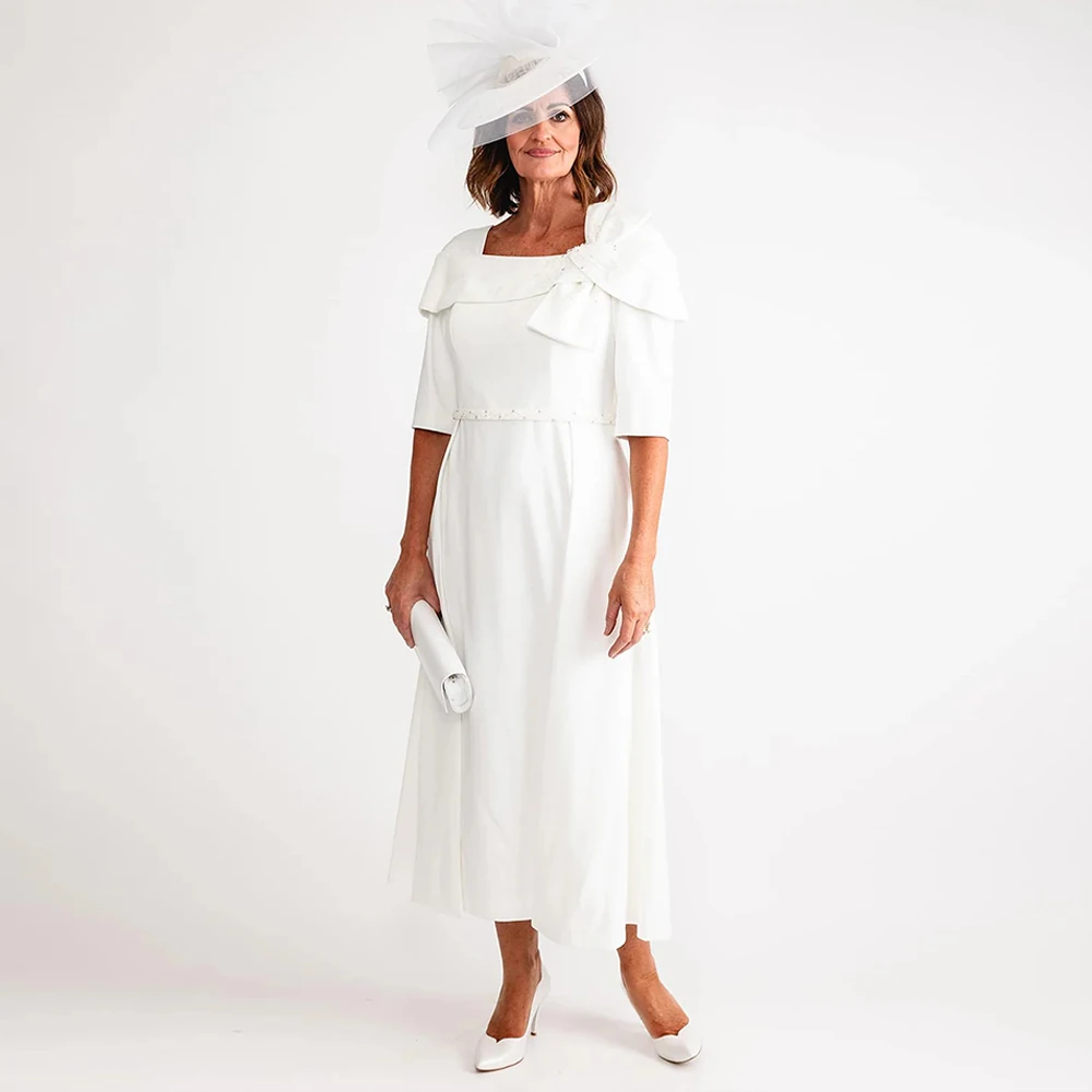 

Элегантные женские платья для матери невесты с бантом, вечерние платья миди с жемчугом для коктейльной вечеринки, 2022, вечернее платье трапециевидной формы