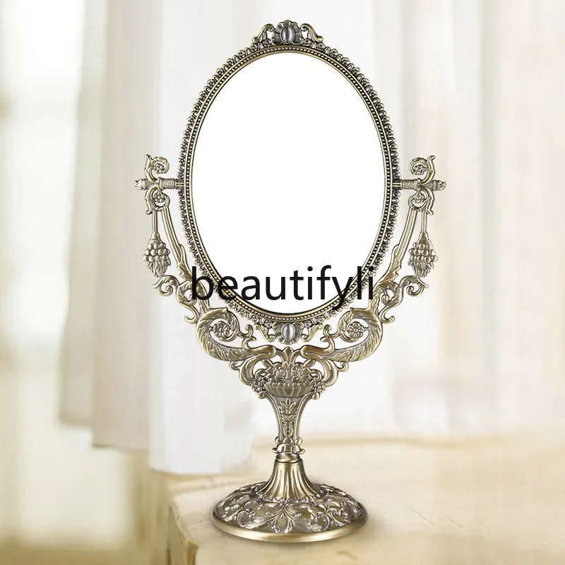 Retro European makeup mirror Adjustable large desktop high definition double-sided vanity mirror Desk countertop mirror