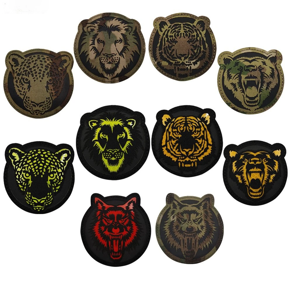 

Reflective Beast Morale Patch Hook and Loop Glow in Dark Tiger Cheetah Badge Tactical Wolf Lion Backpack Hat Appliques Patches