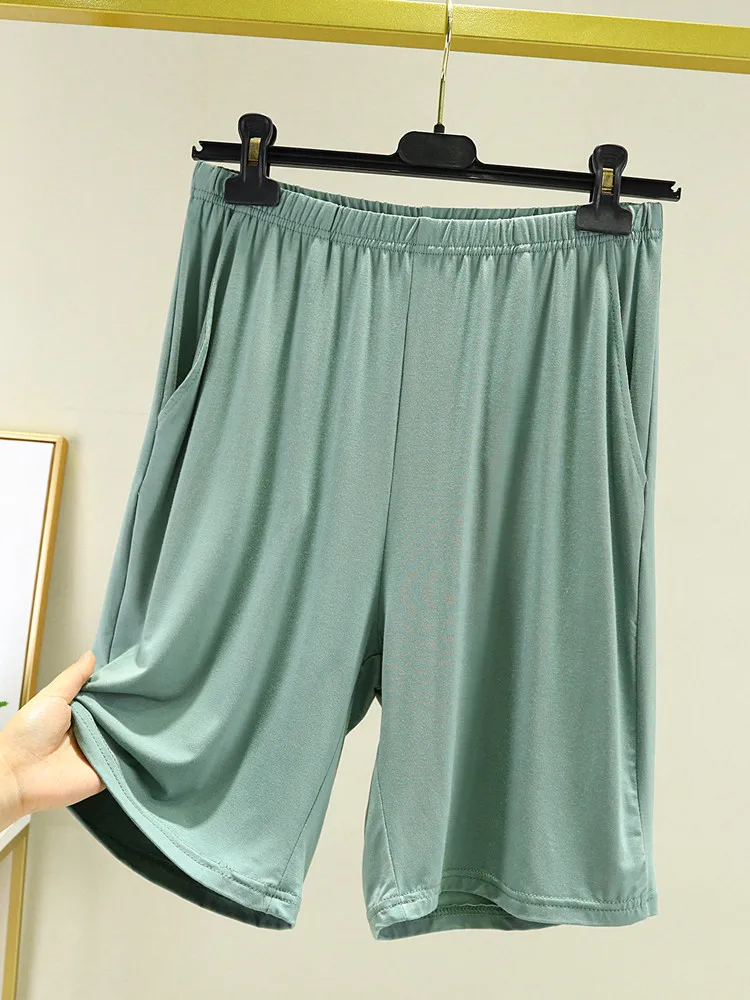 Men's Modal Pocket Shorts Summer Loose plus Size Home Sleepwear Thin Casual Sports Pants High Waist Five-Quarter Length