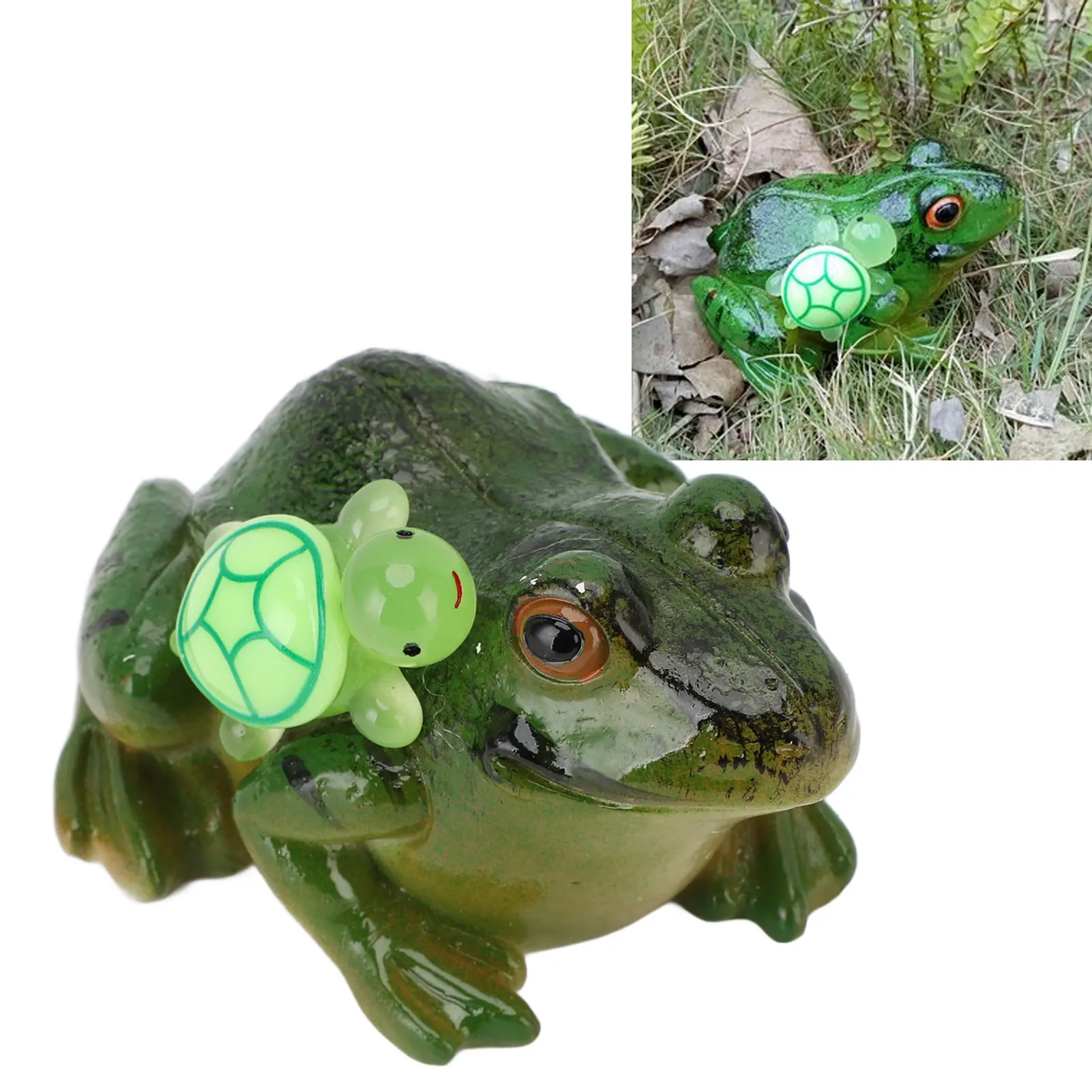 

Frog Figurine Cute Funny Resin Frog with Turtle Sculpture For Patio Garden Ornament