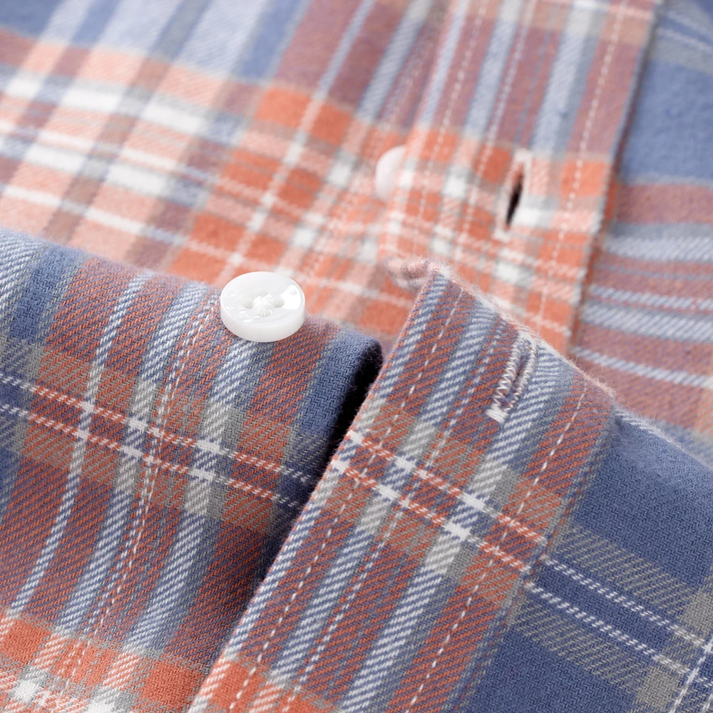 Camisa a cuadros de franela de manga larga para hombre, Camisa de algodón pesado, bolsillo de un solo pecho, camisas de cuadros a cuadros Gingham