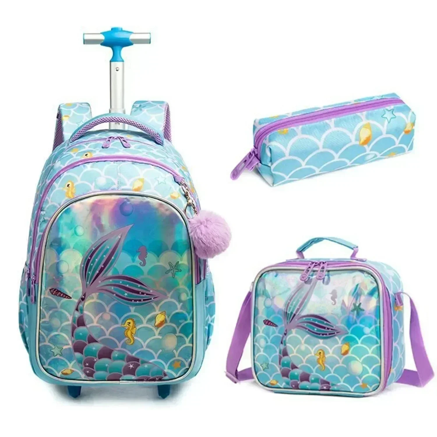 Children's Rolling Backpack Set Wheeled Schoolbag Kids Backpack with Insulated Lunch Bag and Pencil Case for Boys and Girls Bags