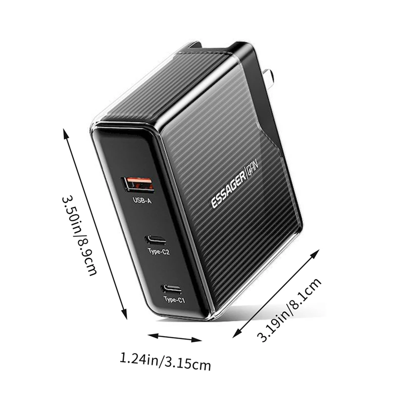 Essager 100W GAN USB Type C ที่ชาร์จแบบตั้งโต๊ะชาร์จเร็วที่ชาร์จแบบหลายพอร์ต ABS + PC สำหรับโทรศัพท์ iPhone Xiaomi ปลั๊กแบบ US