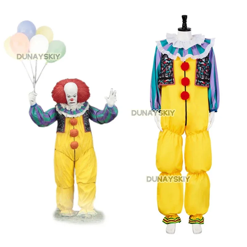 

2025 22, костюм для косплея Stephenn It Pennywise King, клоун, желтый Джокер, злой ужас, пальто на Хэллоуин, верхняя одежда, нарядный костюм