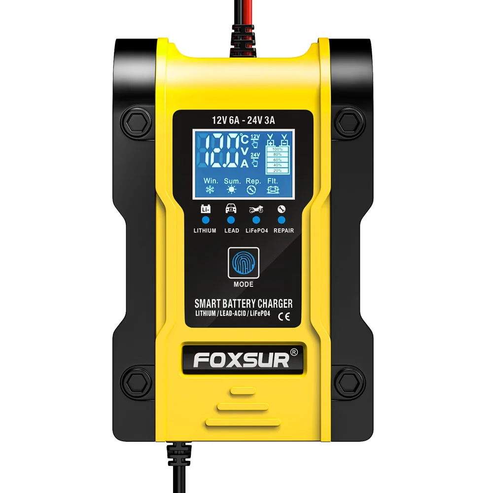 بطارية ليثيوم FOXSUR12.6V، بطارية الرصاص الحمضية 12V24V، شاحن فوسفات الحديد الليثيوم، شاحن بطارية السيارة والدراجات النارية FOXSUR