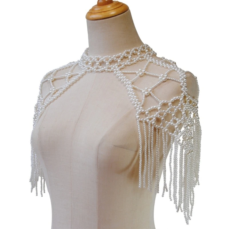 Fringed Pearl Shawl Wrap for Evening Party Pearl Shoulder Wrap Fashion Cloak Pashmina Wrap for Cheongsam Wedding Gowns