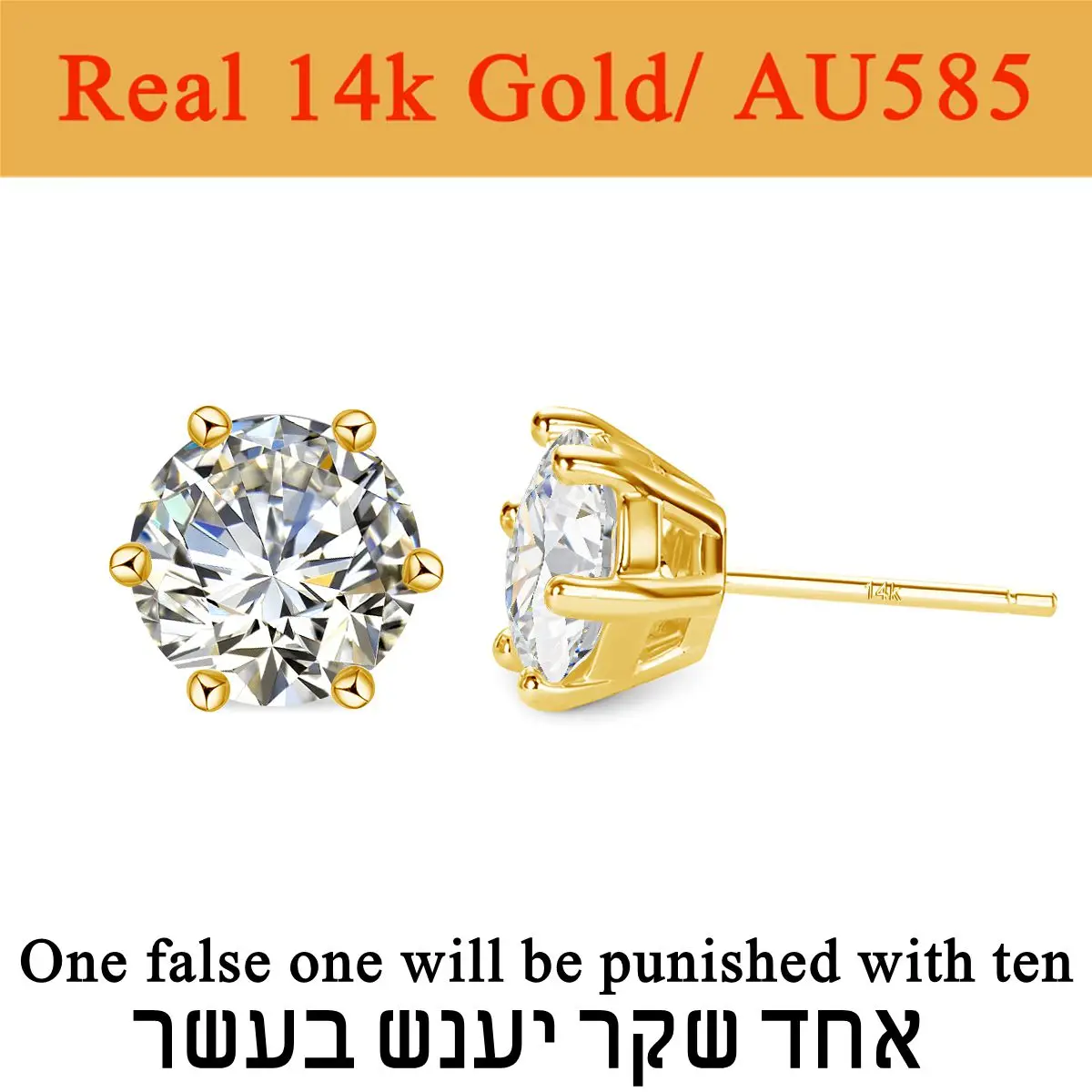 

Real 14K Gold Earrings GRA Moissanite Ear Stud Hypoallergenic Jewelry for Women Men Lover 0.5ct 1ct 2ct Round Earing Wedding
