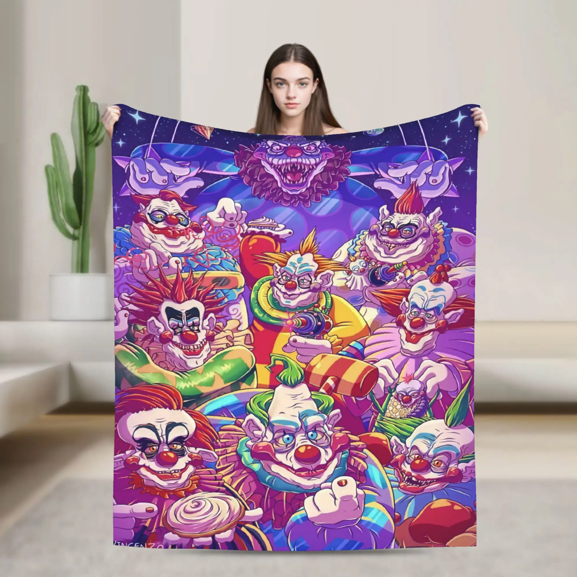 Killer Klowns From Outer Space Wax Blanket Warm Soft Plush Throw Blanket For Couch Chair Sofa Bed Flannel Bedspread Bed Cover