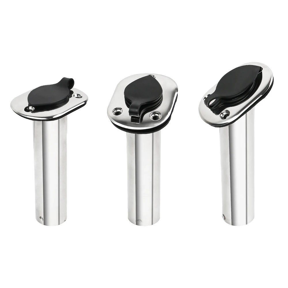 Boat Stainless Steel Fishing Rod Holder Rectangular Marine Flush Mount 15/30/90 Degree with PVC Cap Inner Tube Gasket