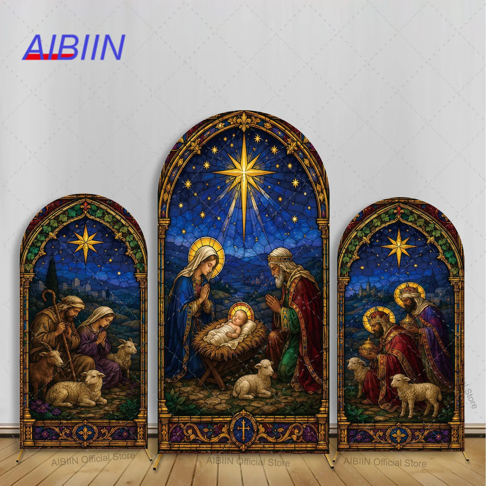 Fondo de arco para Baby Shower con temática de Nacimiento de Jesús en Navidad, para peregrinación religiosa, cielo estrellado y pastores, decoraciones para fiestas de Navidad