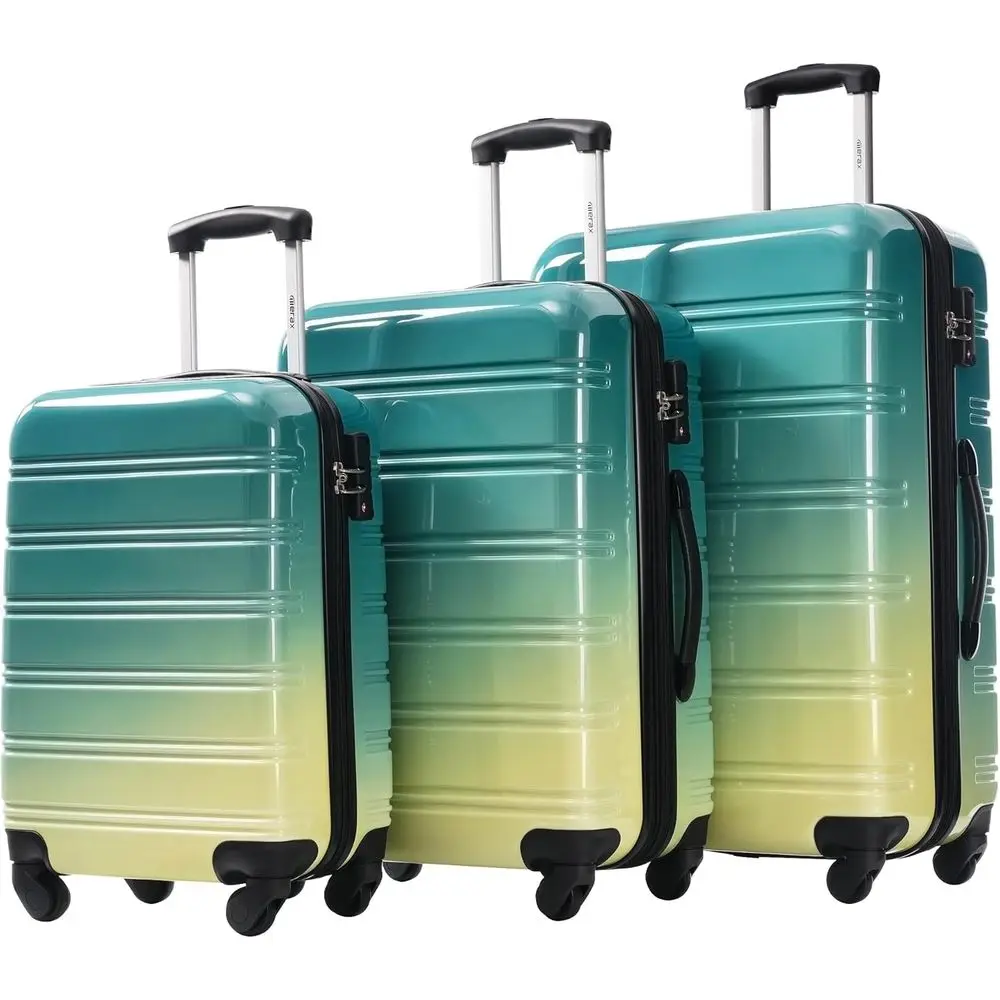 

Expandable 3-Piece Hardshell Luggage Set with Spinner Wheels, TSA Lock, 20 24 28 in Green & Yellow