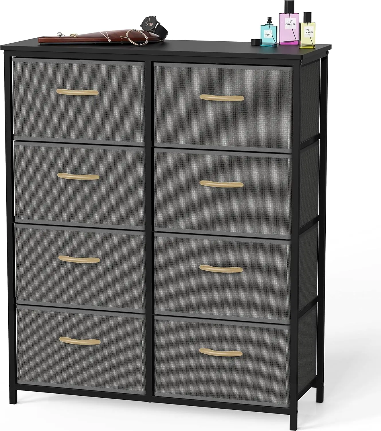 

8 Drawer Wide Dresser Tall Storage Tower, Dark Grey