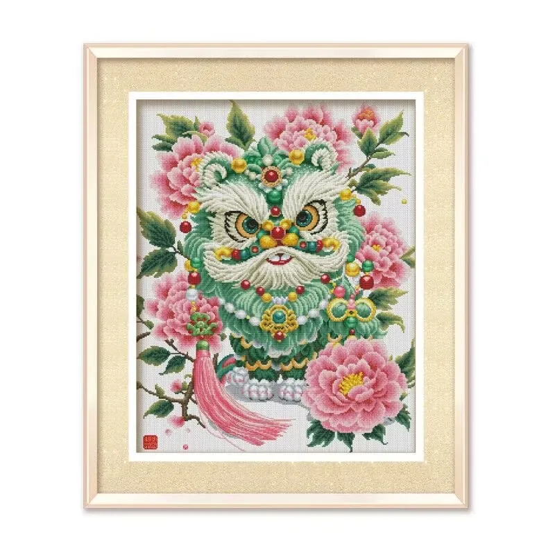 

KS ecological threads 14CT 11CT 9CT Lion Dance Printed Kit Cross Stitch Embroidery DIY Needlework Home Decor Crafts 87 Colors