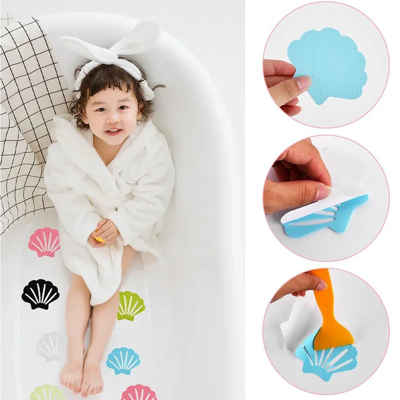 12Pcs Anti-Slip Shower Stickers Shell Shape Adhesive Decals Safety Tape for Bathtub Floor Stairs Premium Scraper Included
