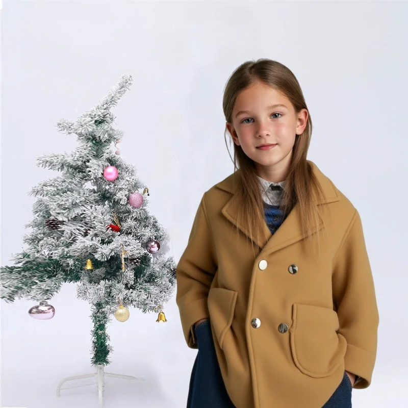 

School Children Windproof Outdoor Jacket 3-11Y Boys Girls Christmas Winter Warm Wool Coat Kids New Year Photography Woolen Coat