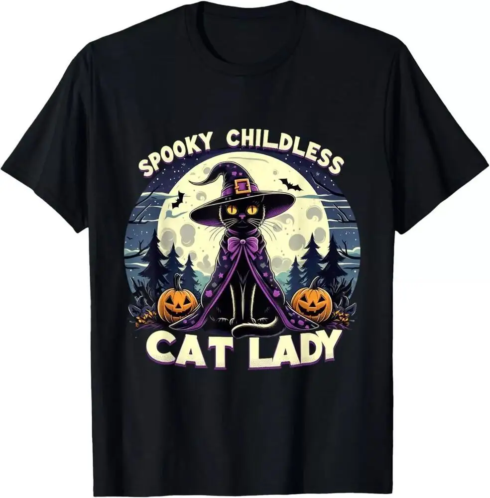 Retro Spooky Childless Cat Lady Halloween Kamala Harris 2024 T-Shirt