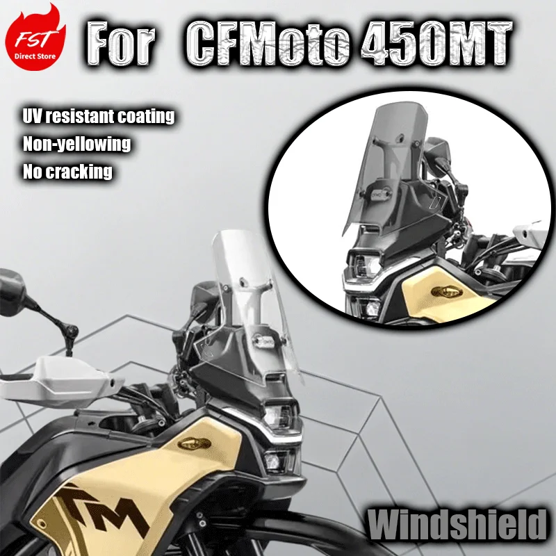 

For cfMoto 450MT Motorcycle Front Windshield Modification Accessory - Transparent Heightened Windscreen for Chest Protection