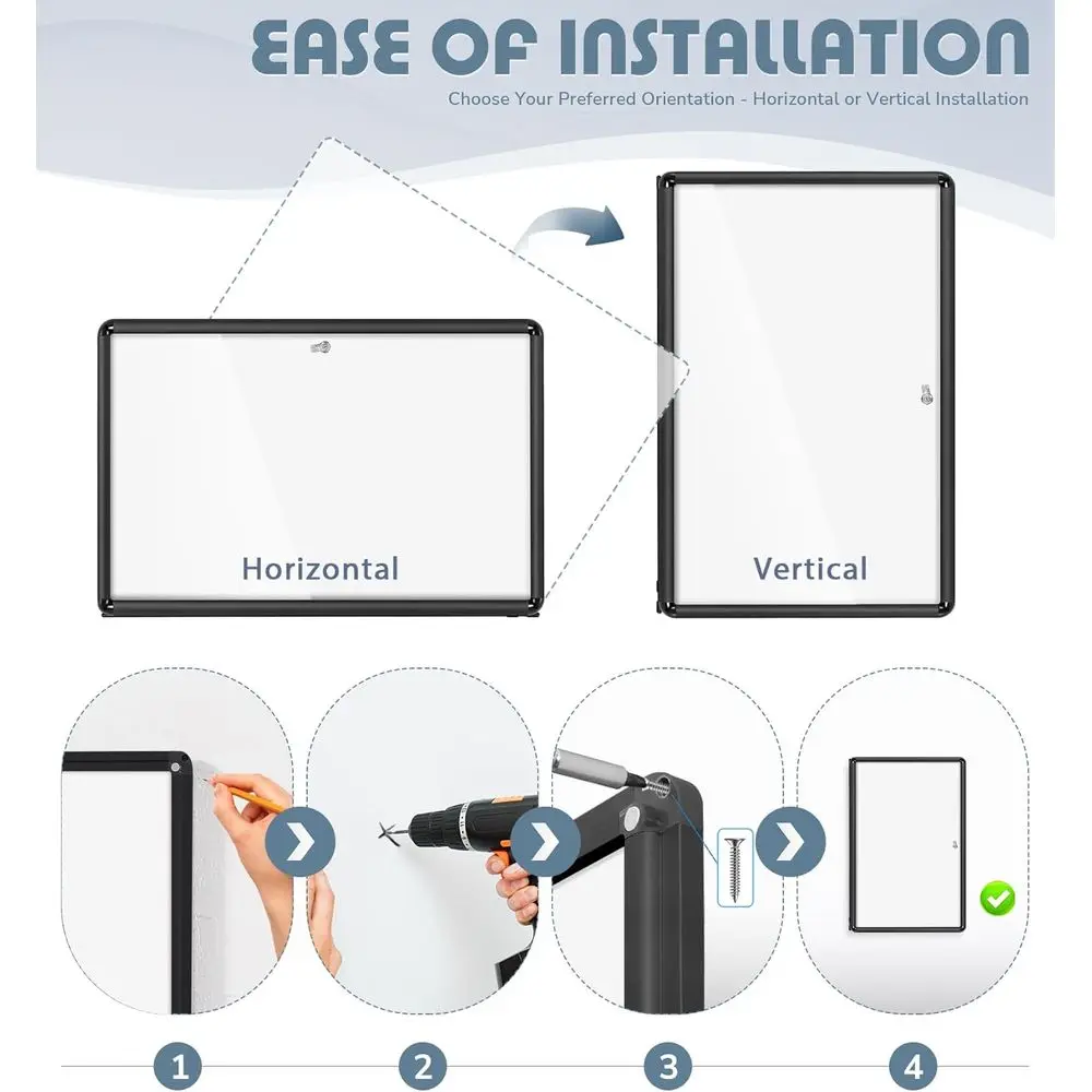 حافظة عرض آمنة مثبتة على الحائط، مقاس 36 × 24 بوصة، للاستخدام المكتبي/المدرسة/المنزل، مقاومة للكسر، إطار من الألومنيوم الأسود