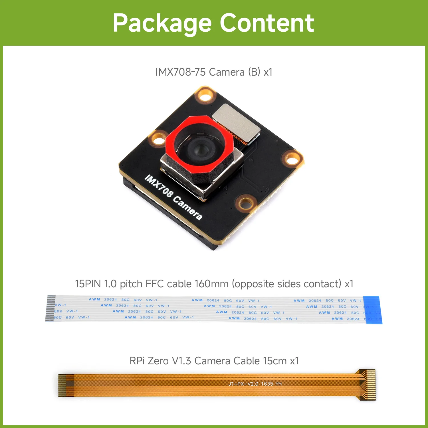 Waveshare IMX708 12MP High Resolution Autofocus Camera, 79.8° / 120° FOV, compatible with Raspberry Pi series boards