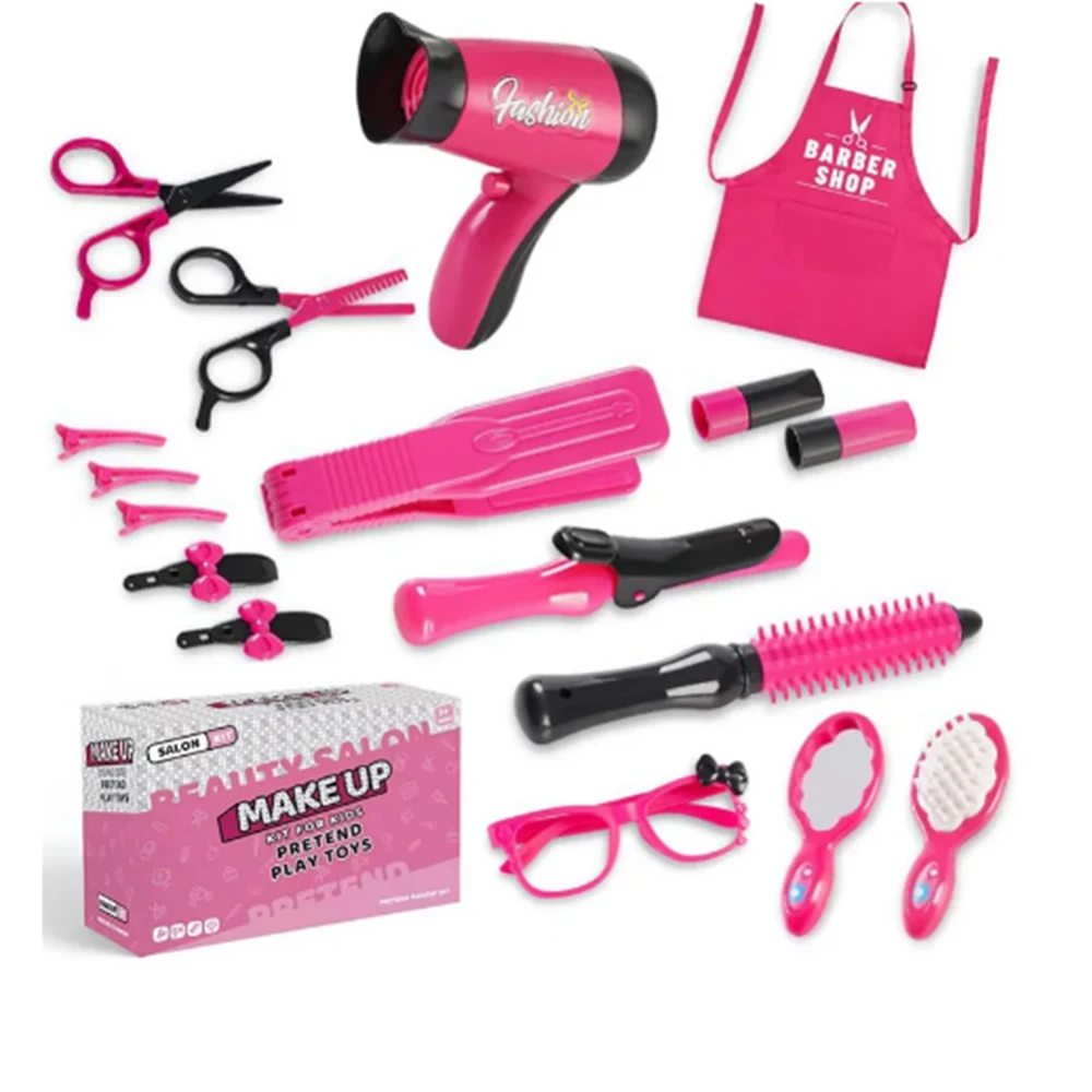 Mädchen Schönheit Salon Set Pretend Spielen Haar Schneiden Kit Friseur Spielzeug Mit Haartrockner Schere Barber Schürze Stylin Zubehör