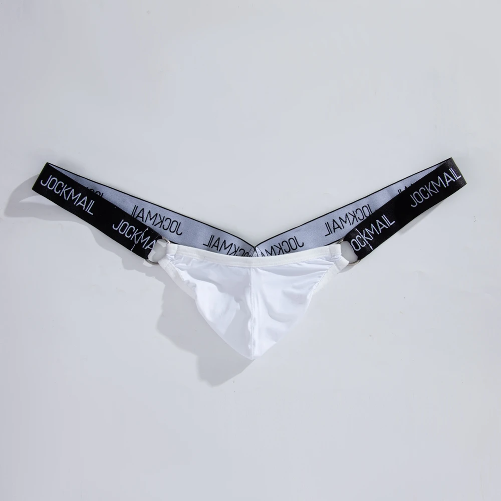 Jockmail Men\'s Sexy Ice Silk Thongs Briefs Low Waist U Convex Underwear Underpants Men\'s G-String T-Back Bikini Sexi Jockstrap