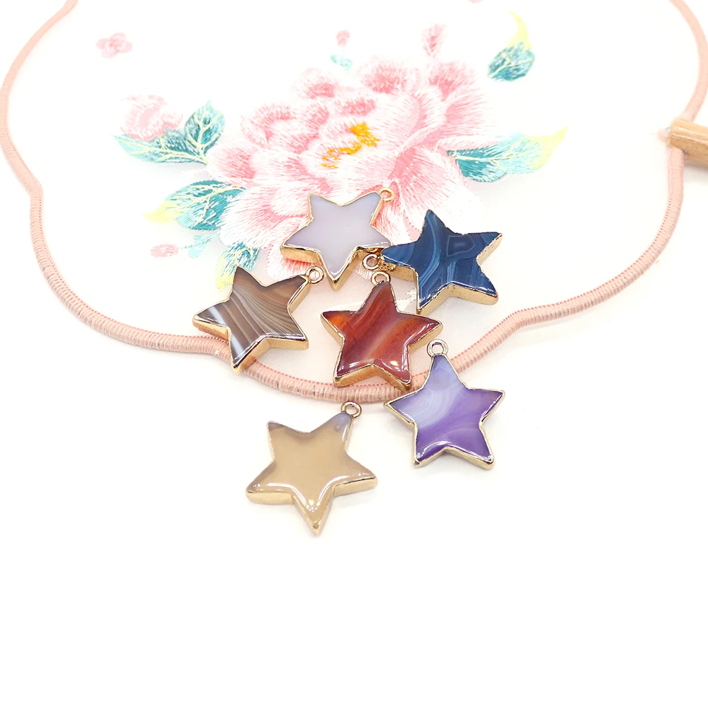 

28x34mm Star Shape Natural Stone Agate Quartz Single Hole Semi-precious Pendant for Jewelry Making DIY Neckalce Accessories