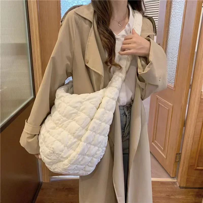 Casual Large Capacity Tote Shoulder Bags Designer Ruched Handbag Luxury Nylon Quilted Padded Crossbody Tote Bag Bolsa Feminina