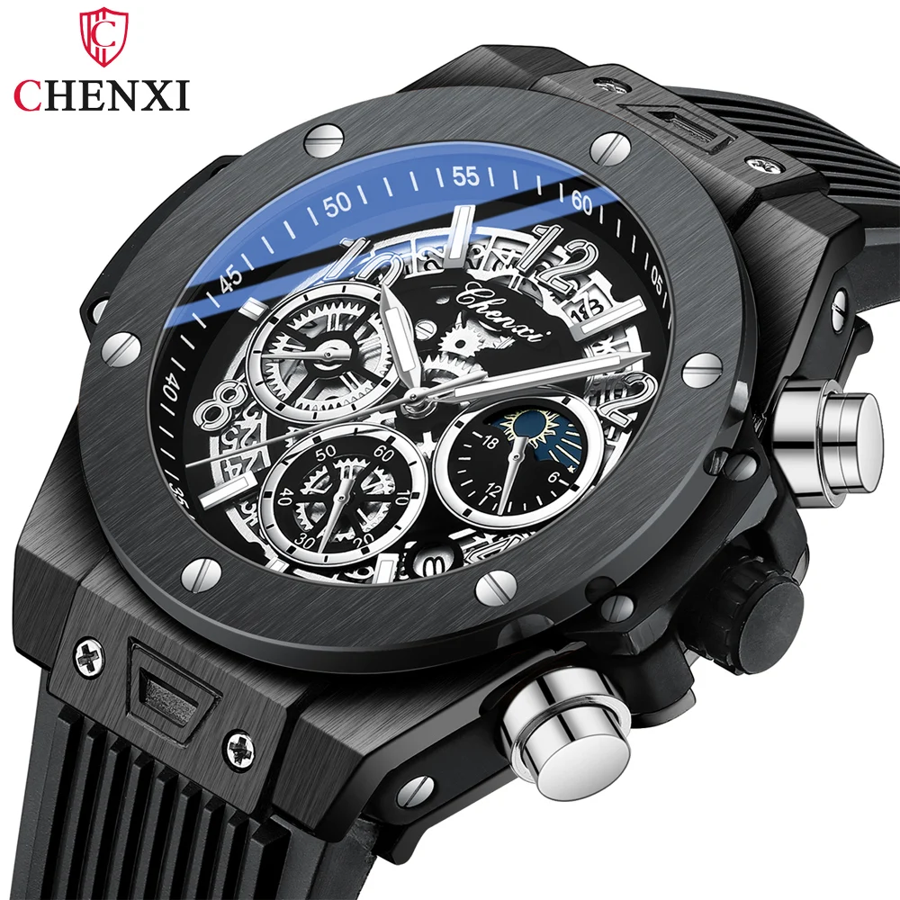 CHENXI New Watches Mens Luxury Brand Big Dial Watch Men Creative Dial Waterproof Quartz Wristwatch Sports Chronograph Clock Date