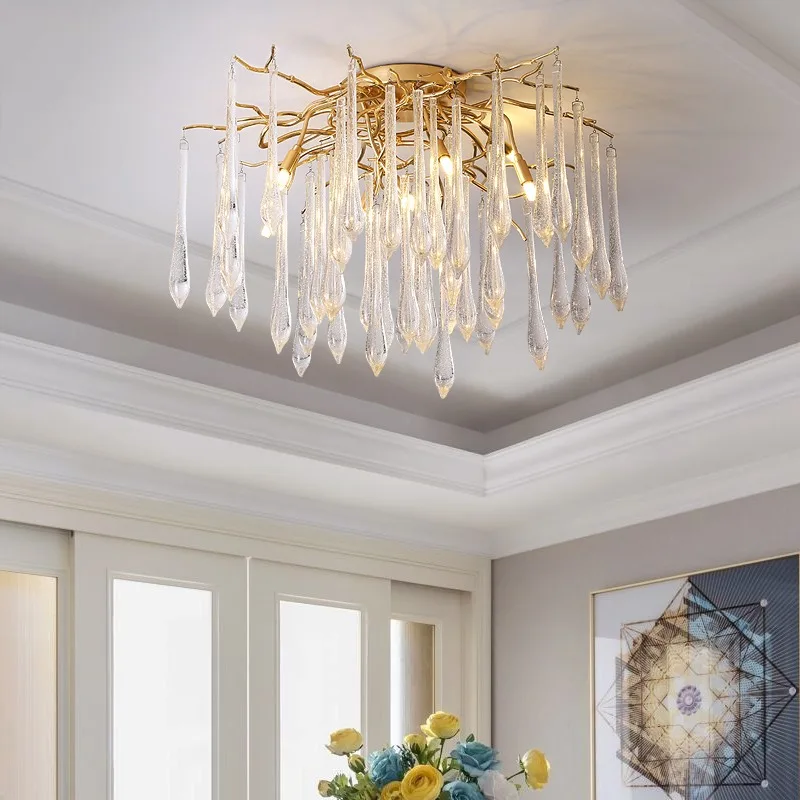 Luxury Gold Ceiling Chandelier For Living Dining Room Kitchen Island Table Simplicity Round Large Ceiling Crystal Chandelier