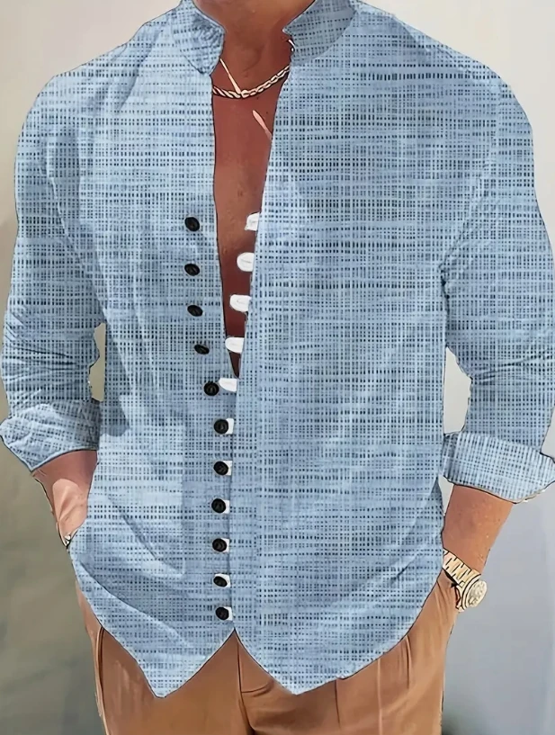 Men's shirt linen long-sleeved shirt daily casual men's top outdoor shopping loose large size comfortable fabric,