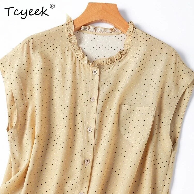 Tcyeek 100% Natural Mulberry Silk Womens Shirt Elegant Shirts Fashion Summer Clothes Sleeveless Ladies Tops 2026 Chemise Femme