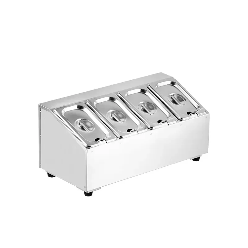 Modern Stainless Steel Bar Accessories Set for Restaurant Fruit Salad Prep Station with Seasoning Box and Vanilla Dressing