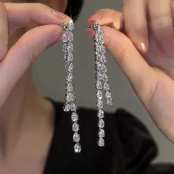 Crystal zircon long drop earrings