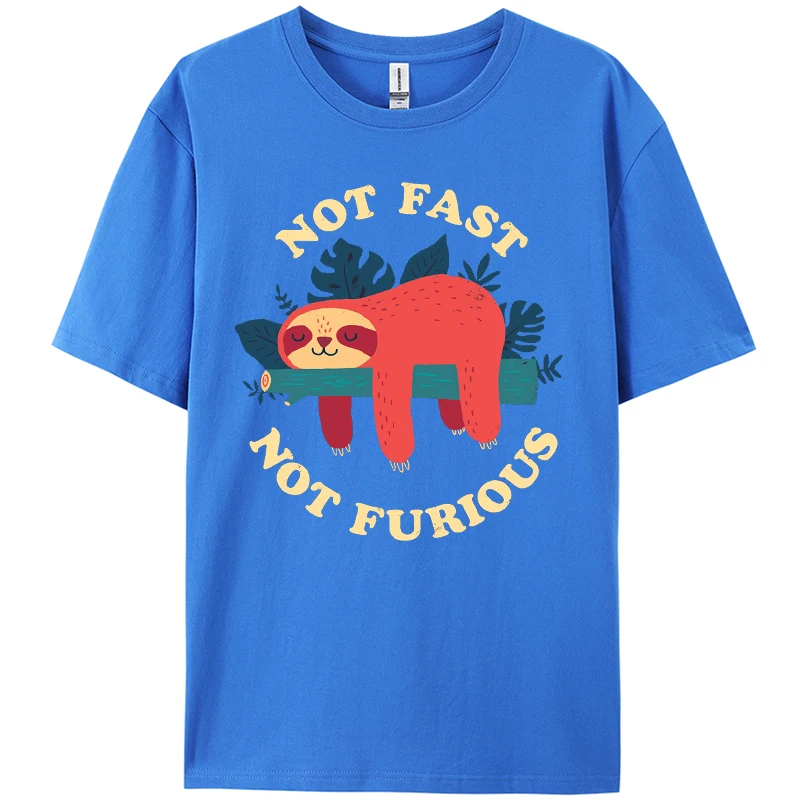 Not Fast Not Furious Sloth Pattern T-Shirts Man Summer Cotton Soft T Shirt All-Match Casual Top Loose Jogging Unisex Sportswear - view 2
