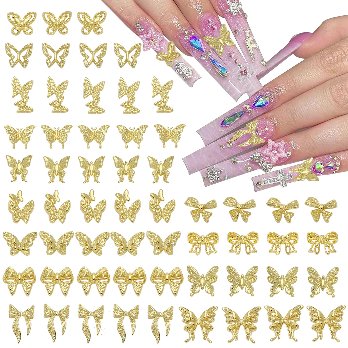 

Mixed 65pcs 3D Butterfly Bow Nail Art Charms Jewelry multi-style Alloy Butterfly nail decoration DIY nail styling accessories