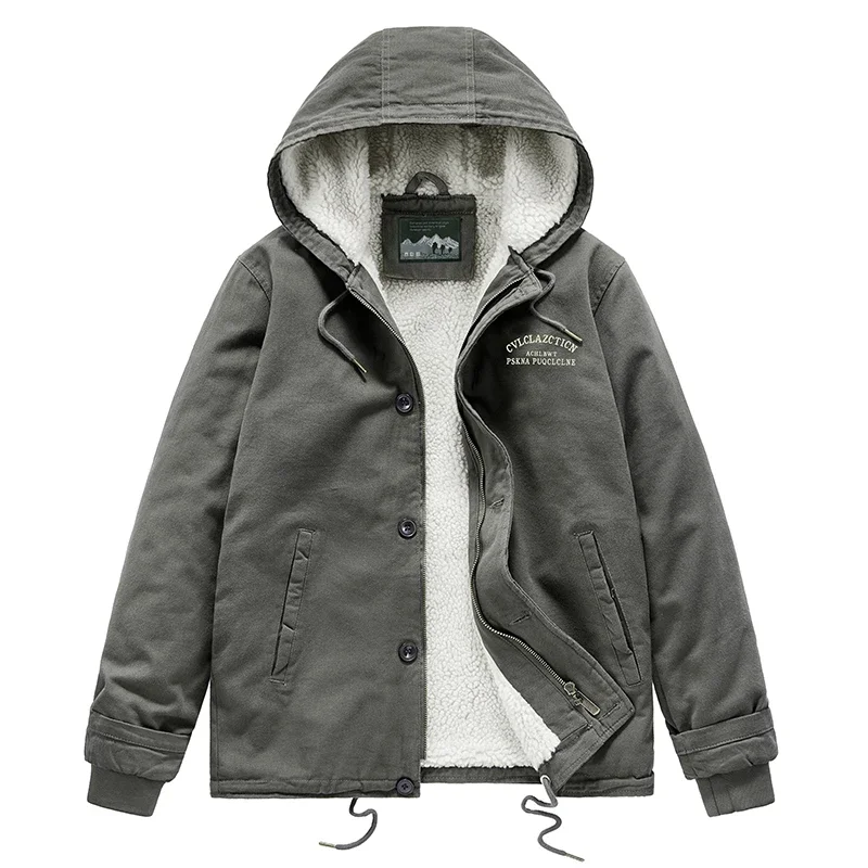 

Casual Men's Parkas Jacket Lambskin Jacket Outdoor Cotton Jacket Loose jacket Hooded Plush Warm Parkas Plus Size Cotton Jacket