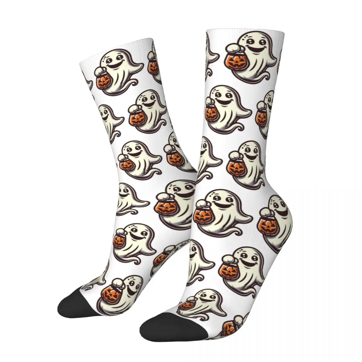 Cute Halloween Ghost Trick Or Treat Socks Harajuku  Stockings All Season Long Socks Accessories for Unisex Christmas Gifts