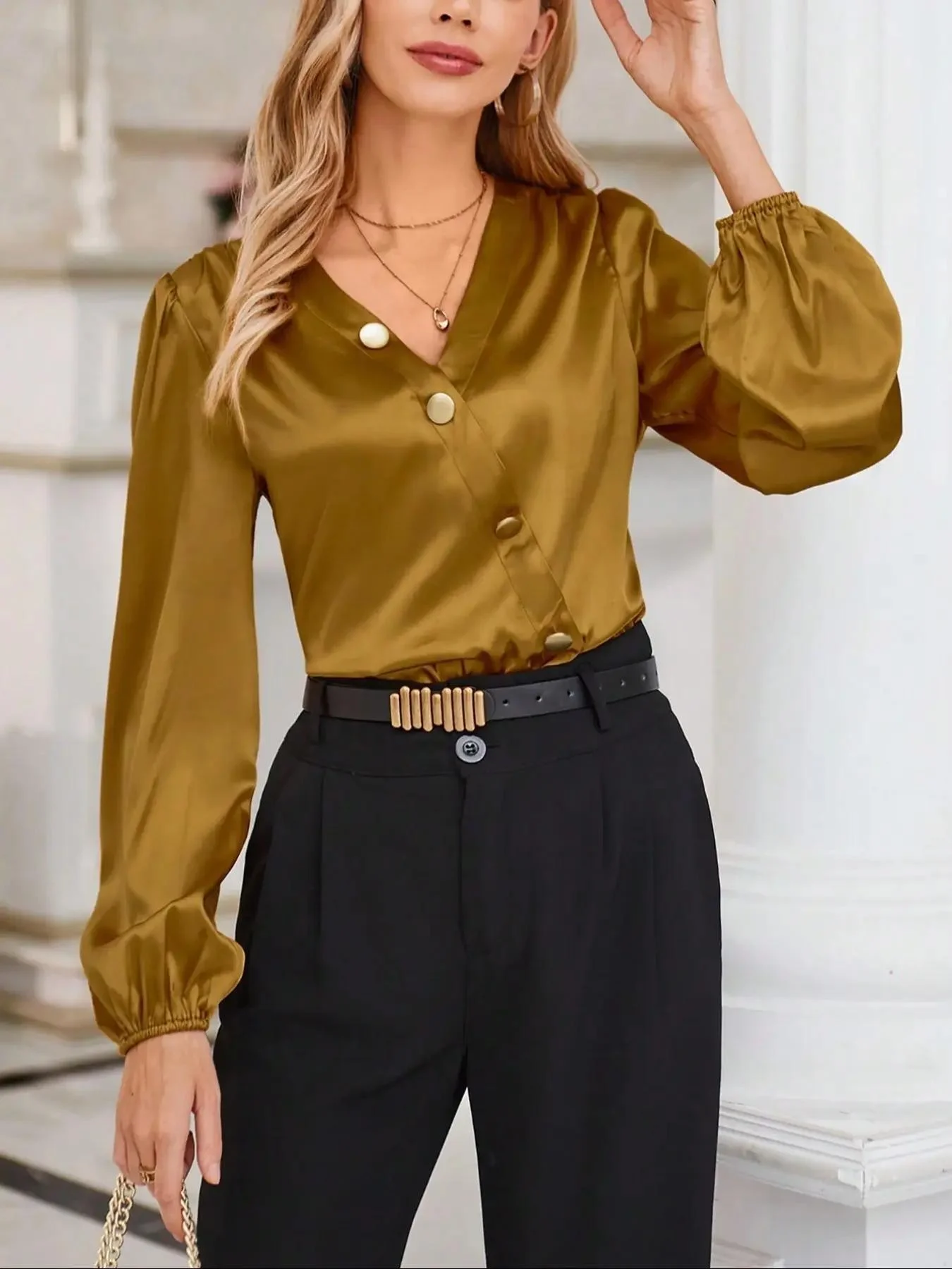 قميص نسائي بقصة قياسية، طراز كاجوال أنيق، متعدد الاستخدامات للعمل والارتداء اليومي