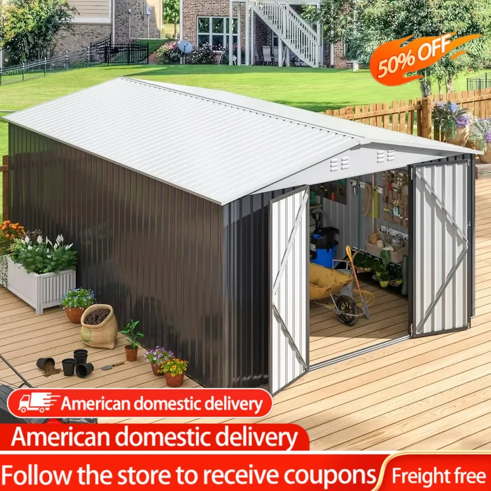 

10x14 Outdoor Storage Shed,with Updated Frame Structure and Lockable Doors,Metal Tool Sheds for Backyard Garden Patio Lawn,White