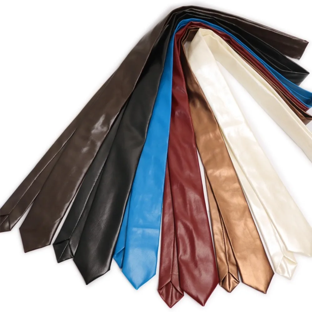 패션 레트로 PU 가죽 넥타이 5.5cm 폭 다용도 JK 넥타이 캐주얼 단색 좁은 넥타이 유니섹스