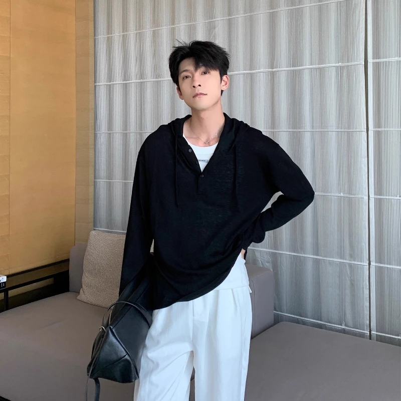 Men's 2025 Autumn New Thin Simple Sweatshirts Men's Pullover Chic Hoodies Male Trendy Long Sleeve Solid Color Loose Comfort Tops