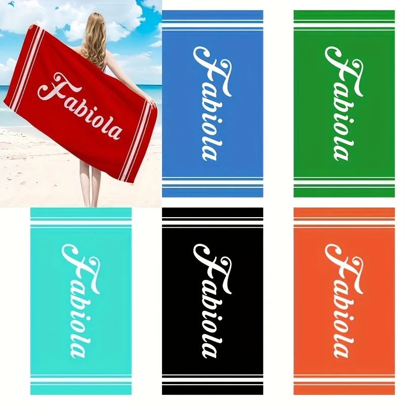 Personalized Striped Beach Towel Custom Name/Logo Oversized Microfiber Towel Summer Party Gift for Beach Swimming Bath Sports