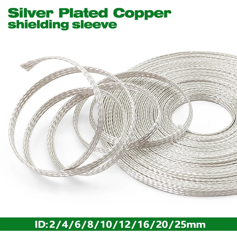 

Silver Plated Copper Shielding Sleeve Width2 ~25mm Telescopic Braided Net Anti-Interference Wire Electromagnetic Wave Proof pipe